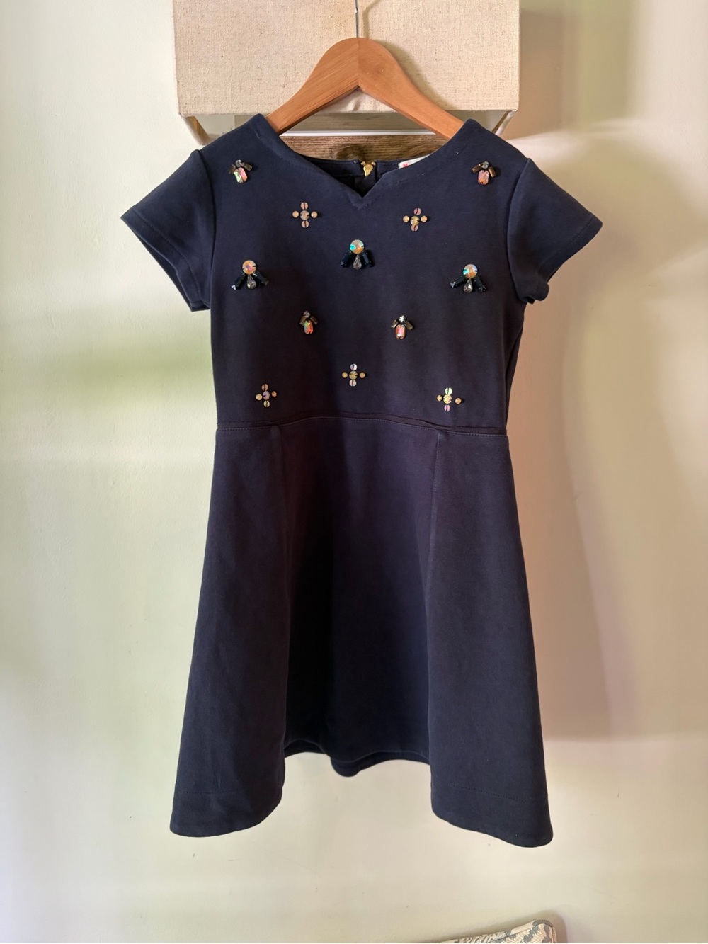 Crewcuts Navy Embellished Jewels Short-Sleeve Fit-and-Flare Dress